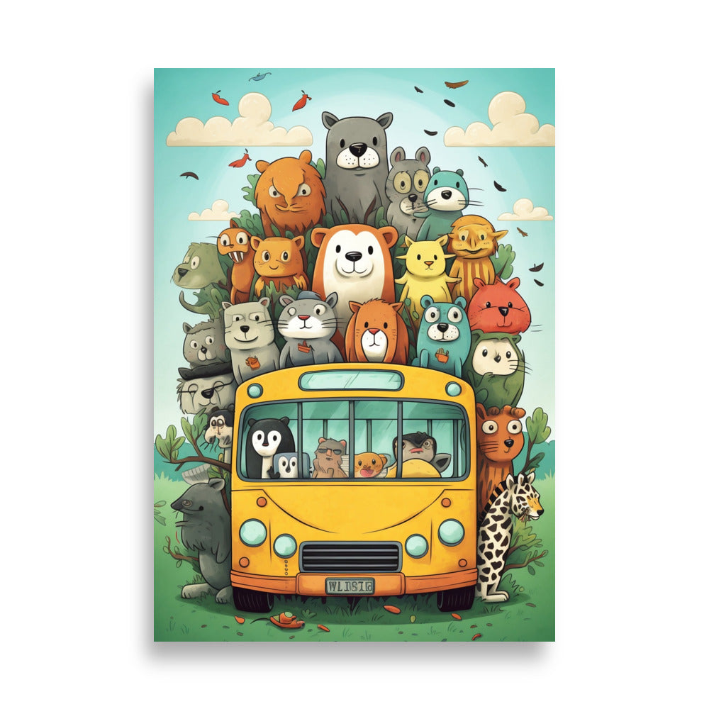 Animals in yellow school bus poster - Posters - EMELART