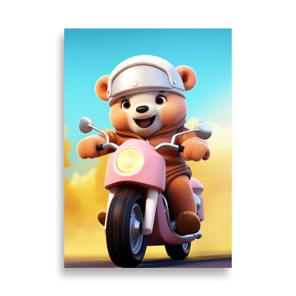 Teddy bear riding a motorcycle poster - Posters - EMELART