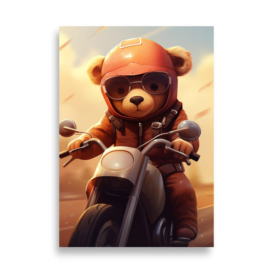 Teddy bear riding a motorcycle