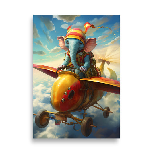 Elephant flying on an airplane poster - Posters - EMELART