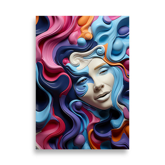 Fluid art in 3d with face poster - Posters - EMELART