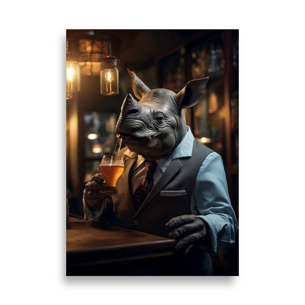 Bartender rhino spits in beer poster - Posters - EMELART