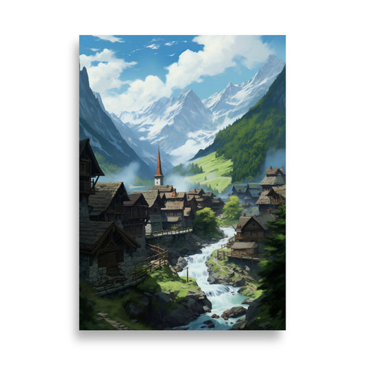 Mountain village poster - Posters - EMELART