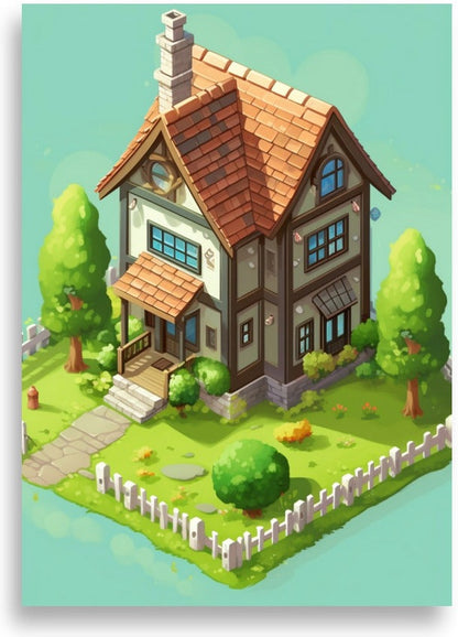 Bondgård på kub – Hus med spjälstaket – poster