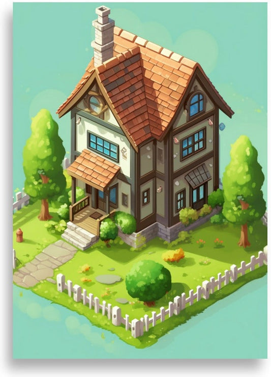 Bondgård på kub – Hus med spjälstaket – poster