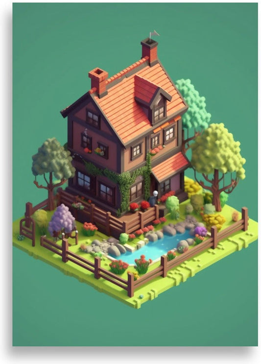 Bondgård på kub – Animerad på grönt – poster