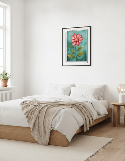 Blomma i oljemålningsstil i vardagsrummet