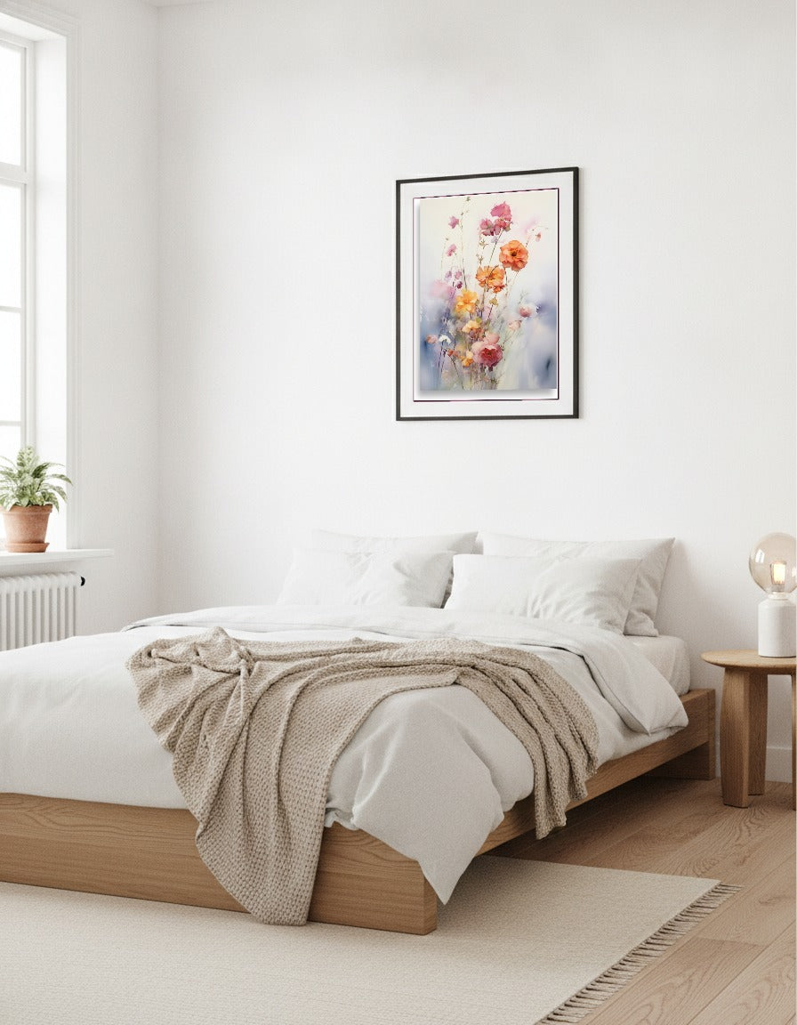 Flowers in watercolor – Pink wildflowers i sovrummet
