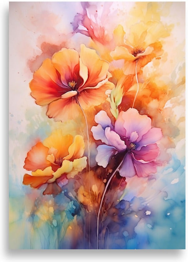 Blommor i akvarell – Orange vallmo – poster