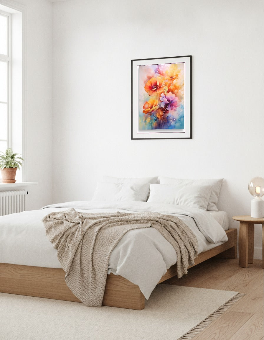 Blommor i akvarell – Orange vallmo i vardagsrummet