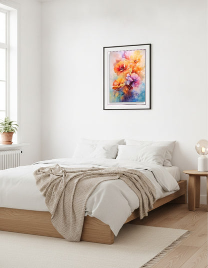 Blommor i akvarell – Orange vallmo i vardagsrummet