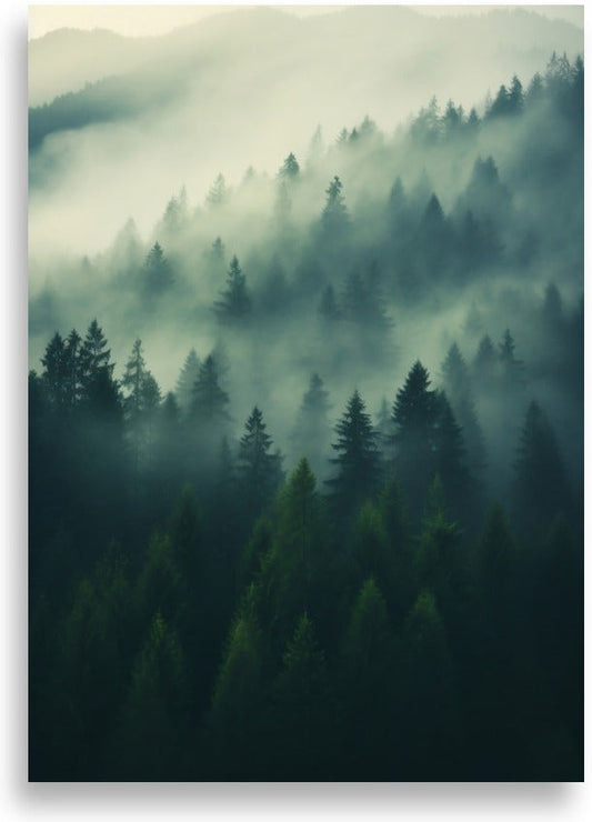Forest mist – Foggy woods in color – poster