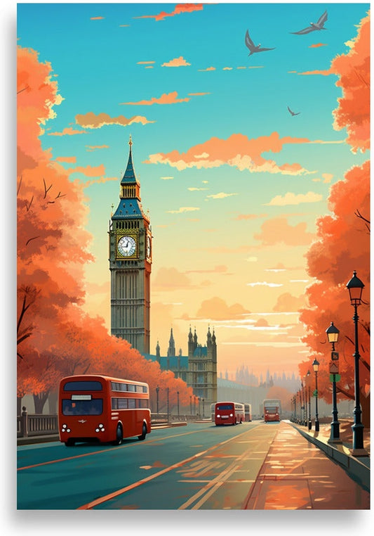 Illustration av London – Buss, Big Ben och stadsbild