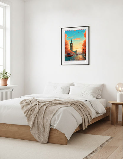 Illustration av London – Buss, Big Ben och stadsbild i sovrummet