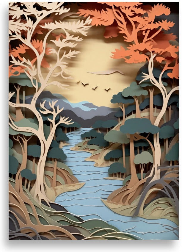 Landskap i pappersklippsstil – Skog – poster