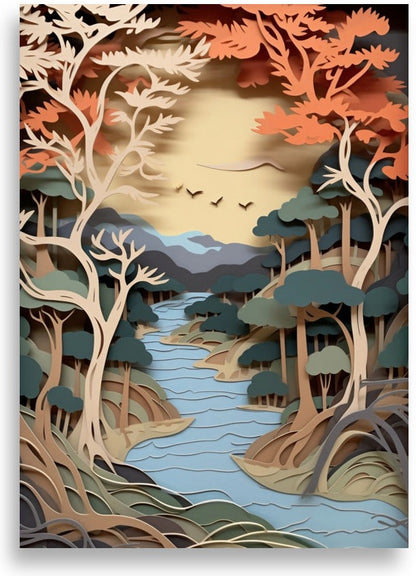 Landskap i pappersklippsstil – Skog – poster
