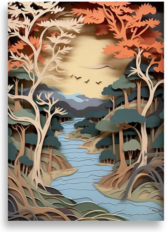 Landskap i pappersklippsstil – Skog – poster