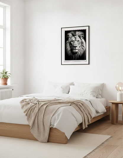 Lejon – Svartvitt foto i sovrummet