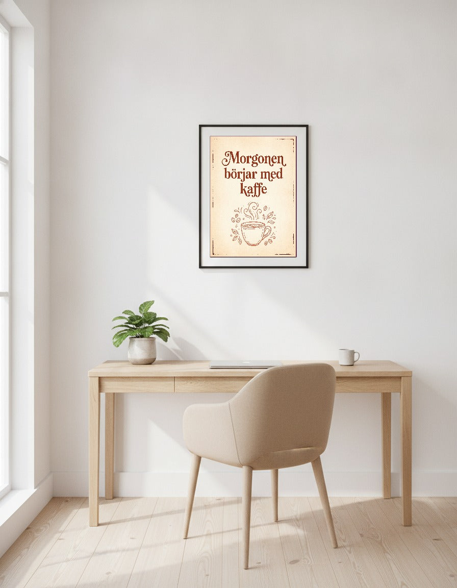 Morgonen börjar med kaffe i kontoret