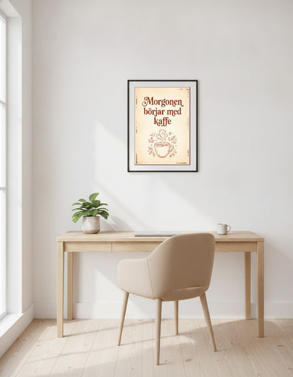 Morgonen börjar med kaffe i kontoret