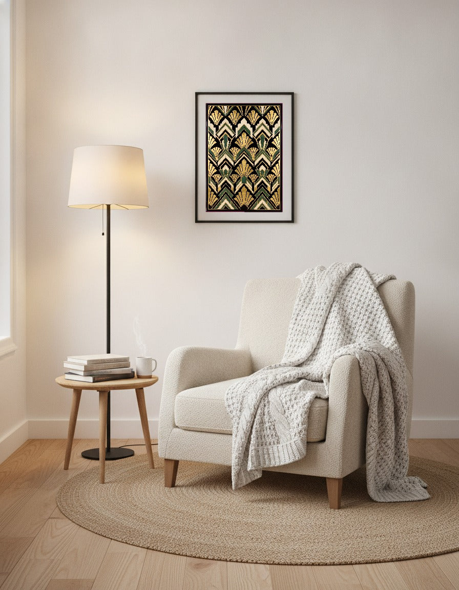 Gyllene solstrålar i art déco i läshörnan