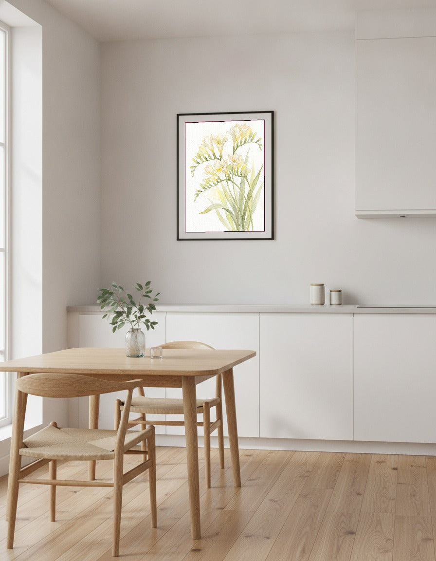 Freesia i akvarell i köket