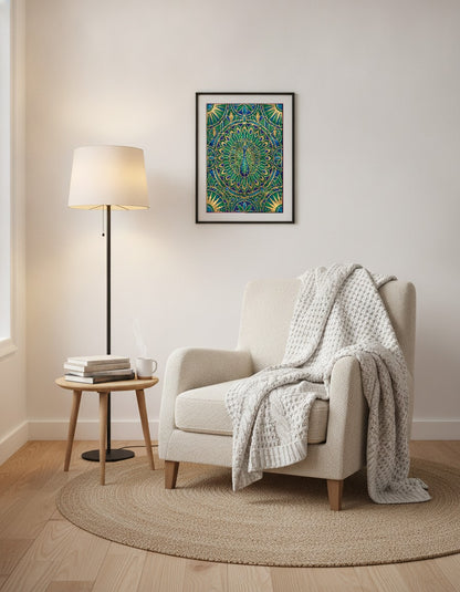 Påfågel i art déco i läshörnan