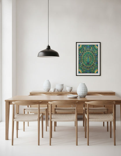Påfågel i art déco i matsalen