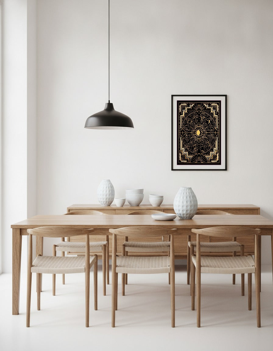 Zodiakhjul i art déco i matsalen