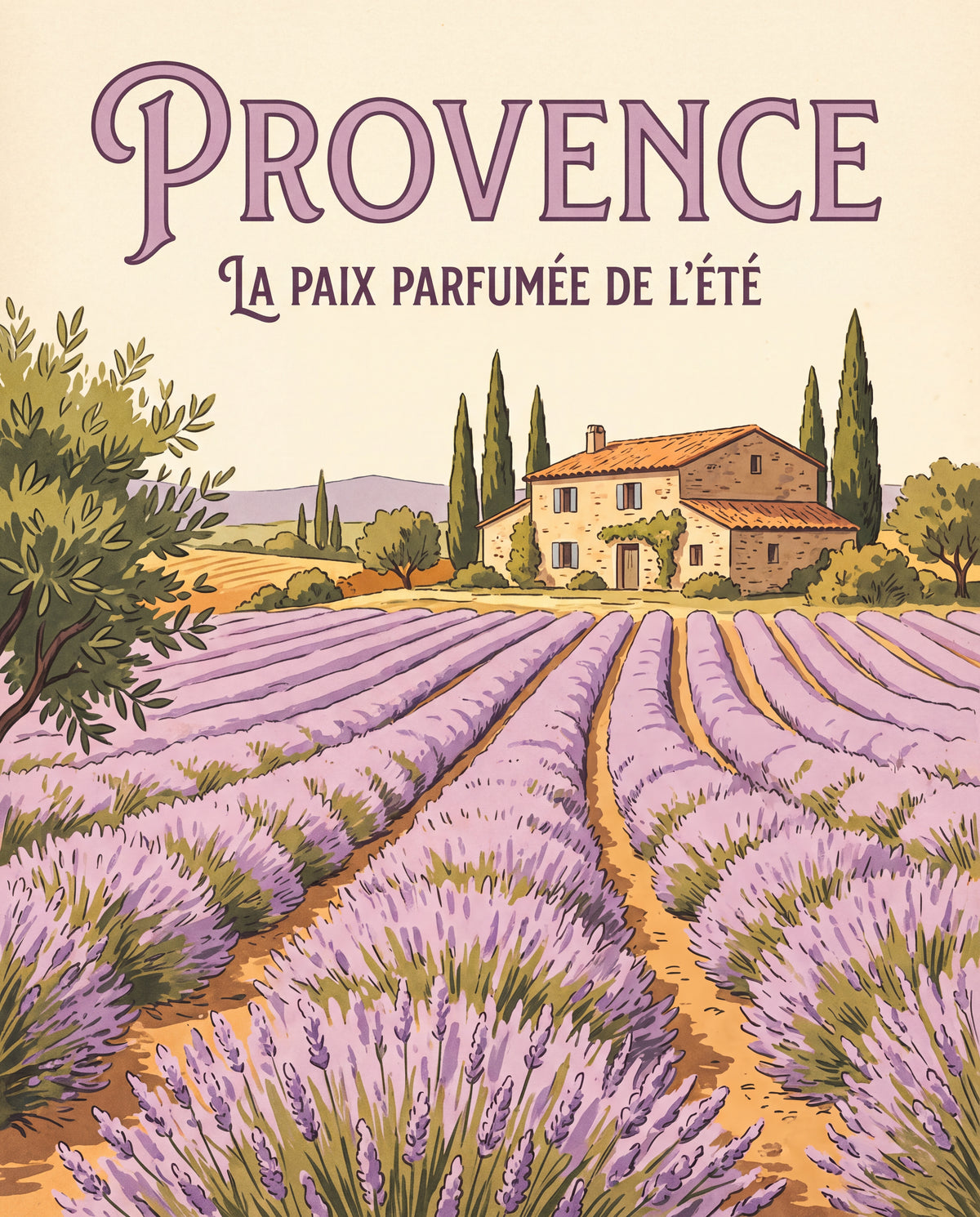 Provence lavendelfält reseaffisch