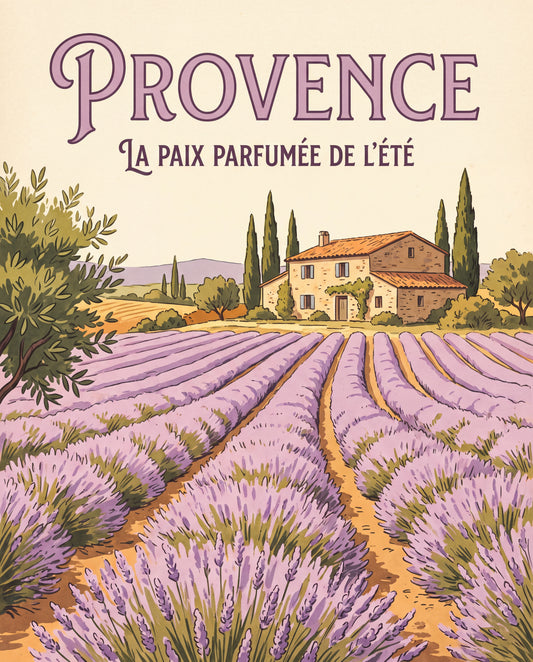 Provence lavendelfält reseaffisch
