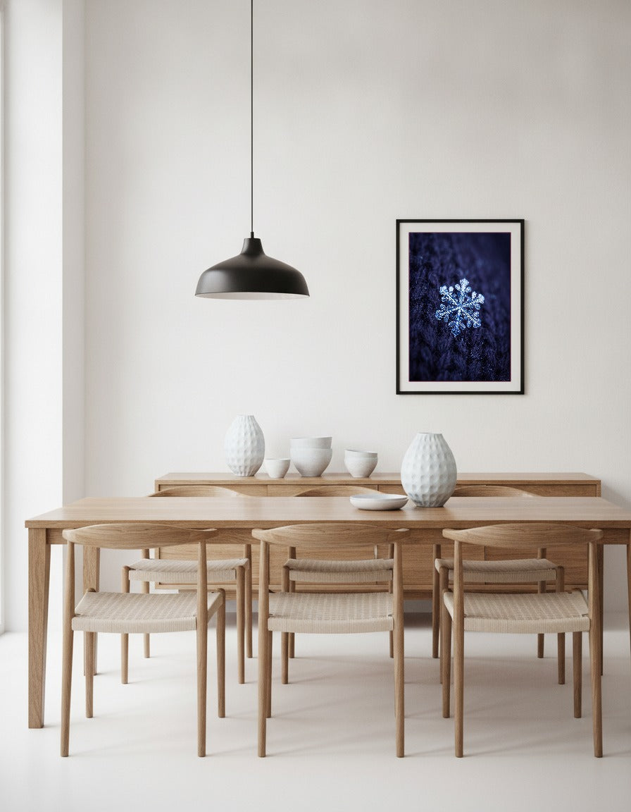 Snöflinga i makro i matsalen