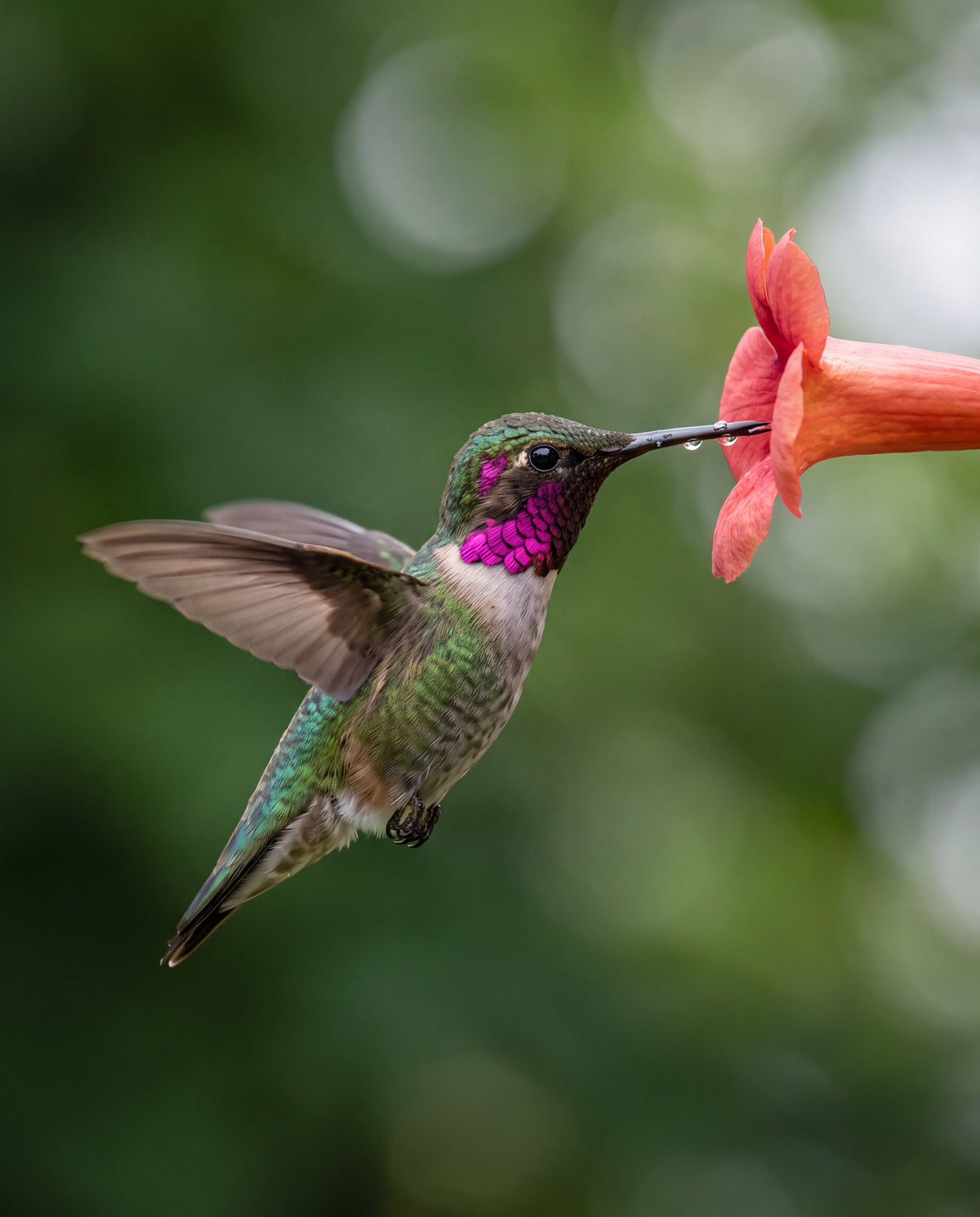 Kolibri vid trumpetblomma