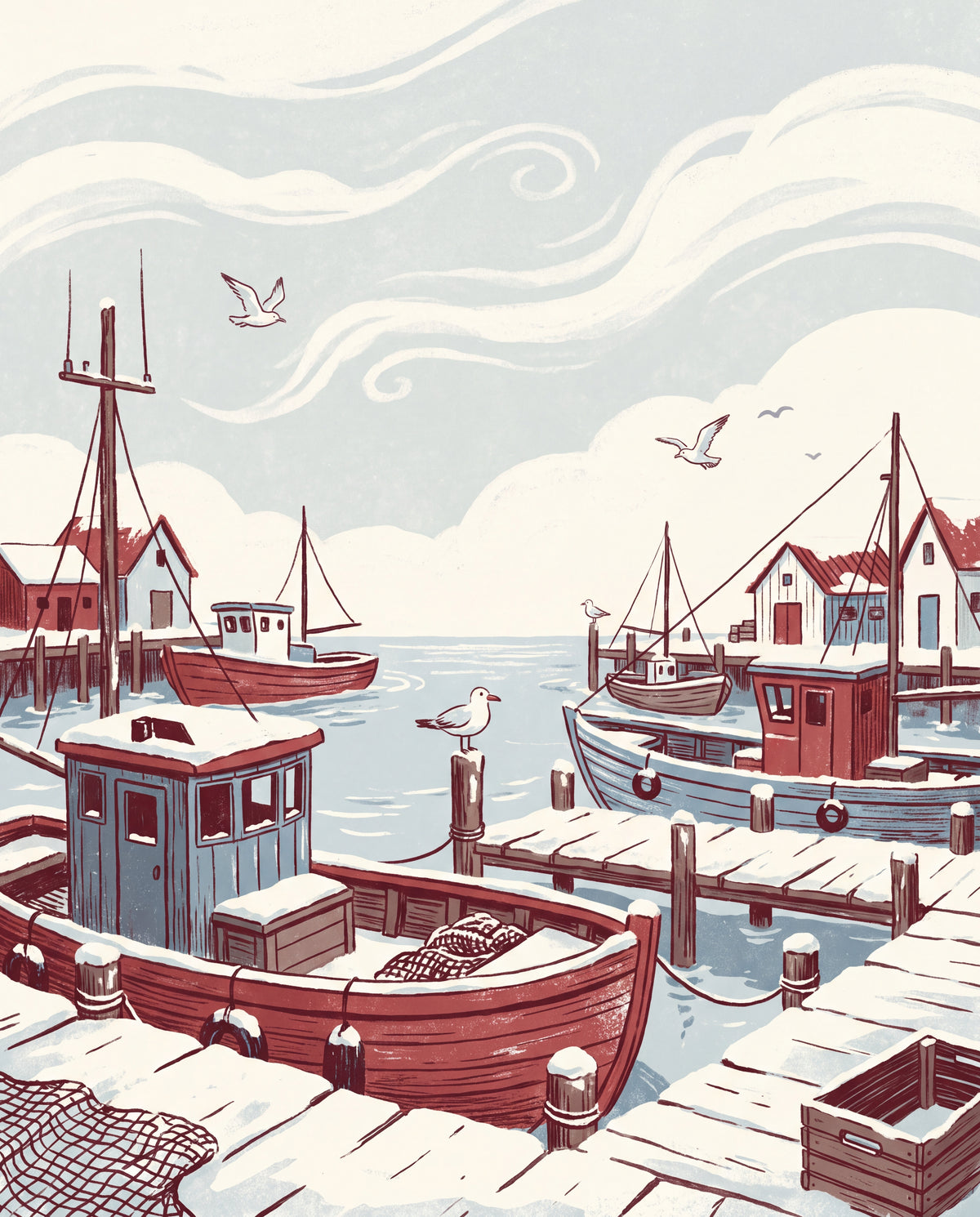 Vinterhamn med fiskebåtar