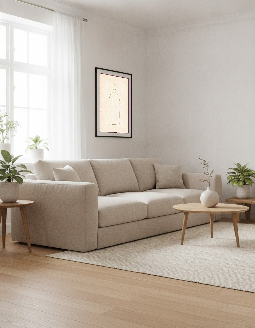 Olivbåge med solskiva i vardagsrummet
