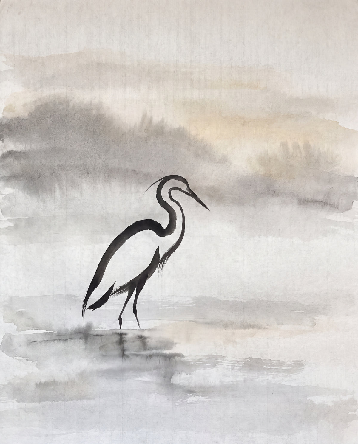 Ägretthäger i sumi-e