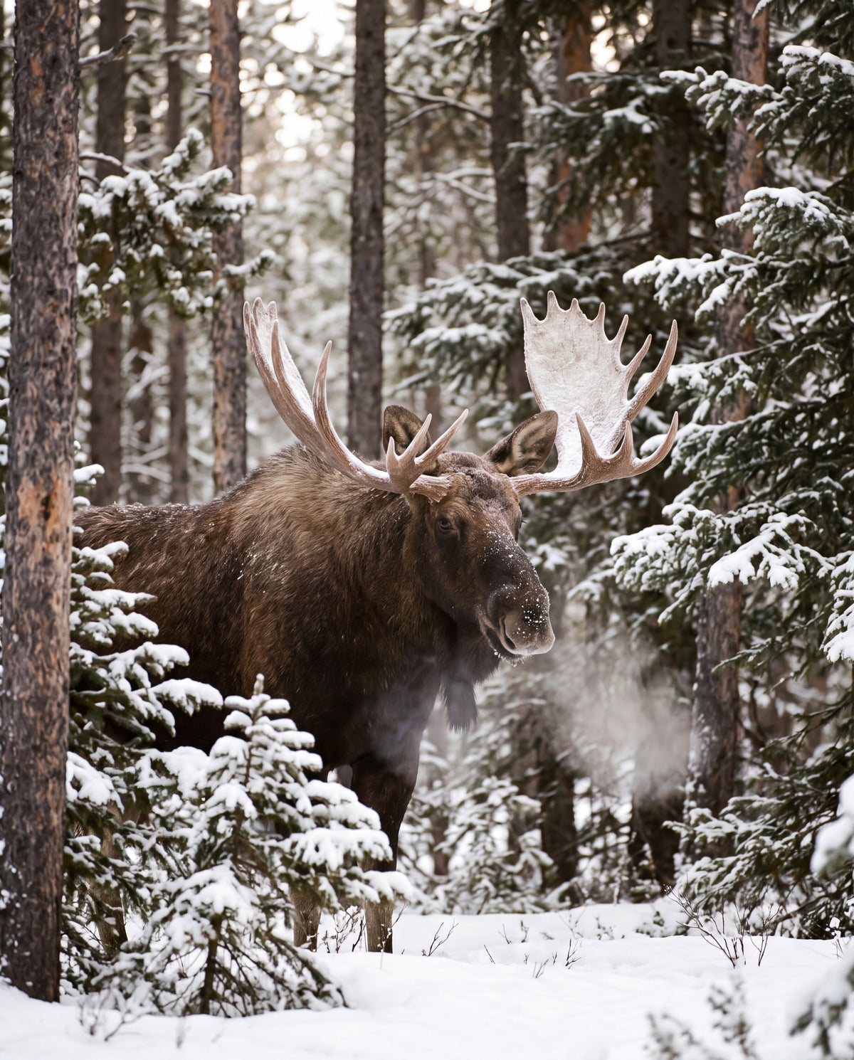 Älg i snöskog