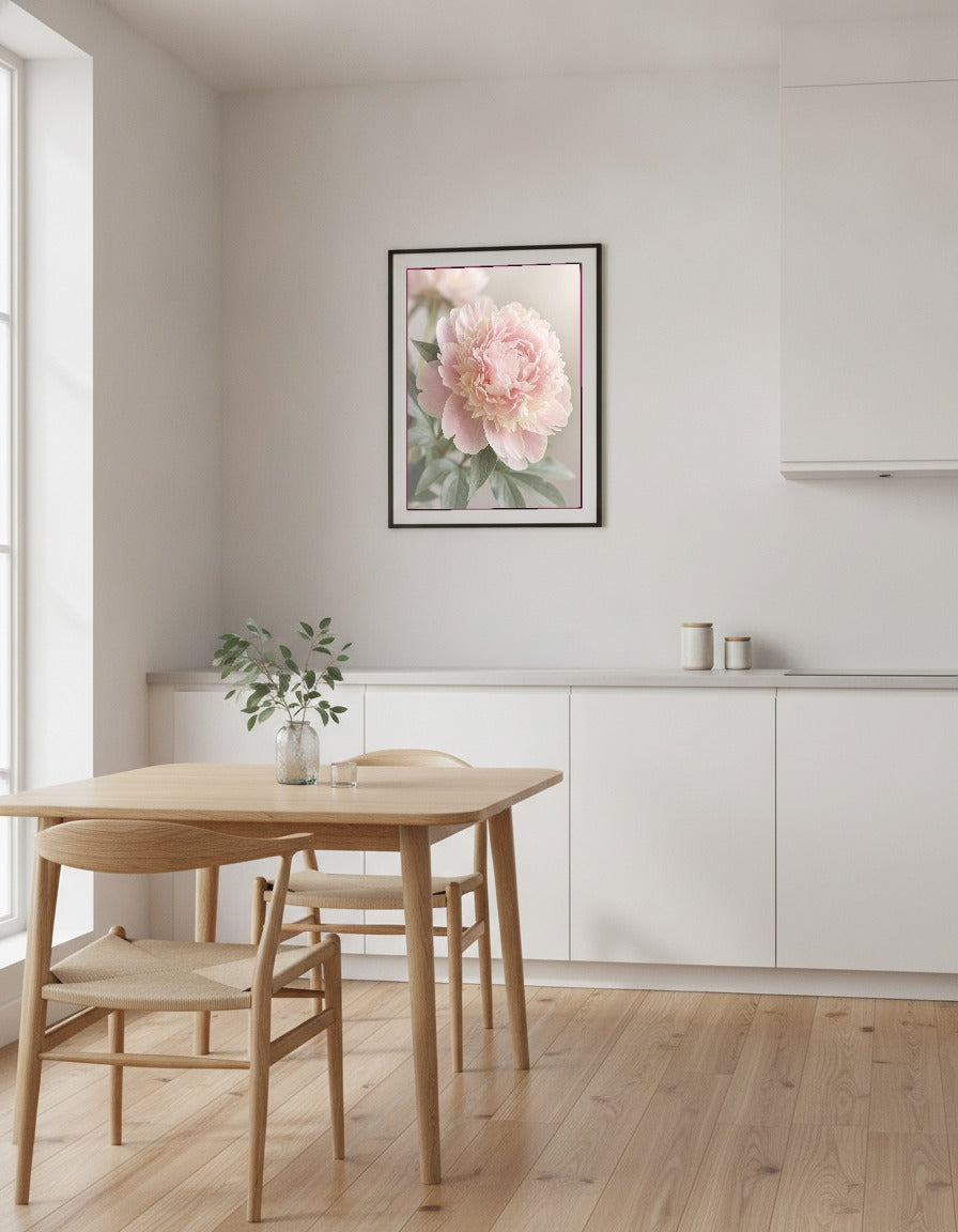 Rosa pion i morgonljus i köket
