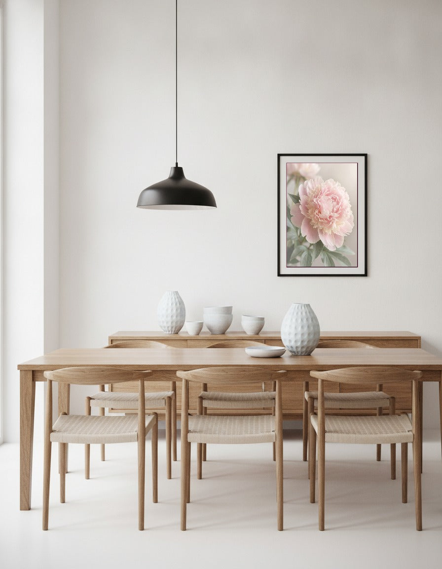 Rosa pion i morgonljus i matsalen