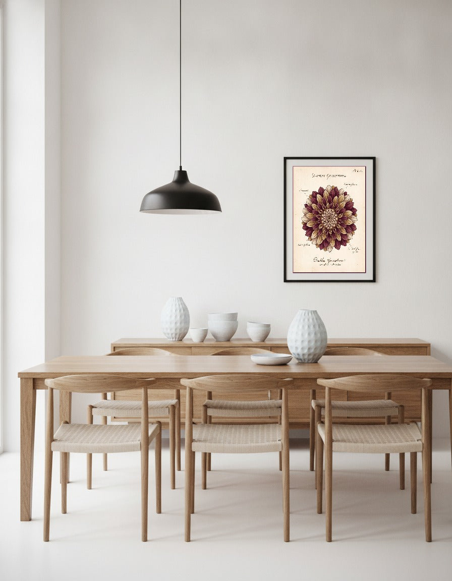 Dahlia Geometrica – botanisk plansch i matsalen
