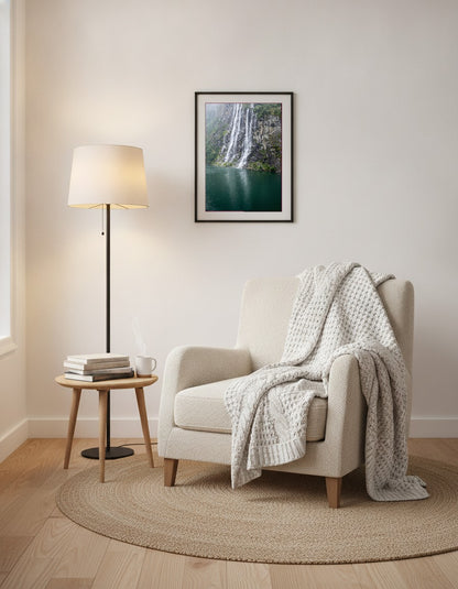 Vattenfall i fjorden i läshörnan