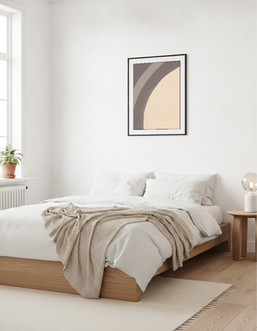 Dynkurvor i taupe och sand i sovrummet