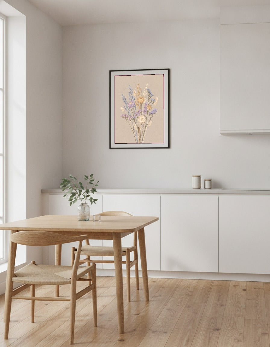 Torkad bukett i pastell i köket