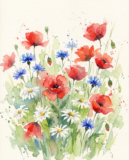 Ängsblommor i akvarell