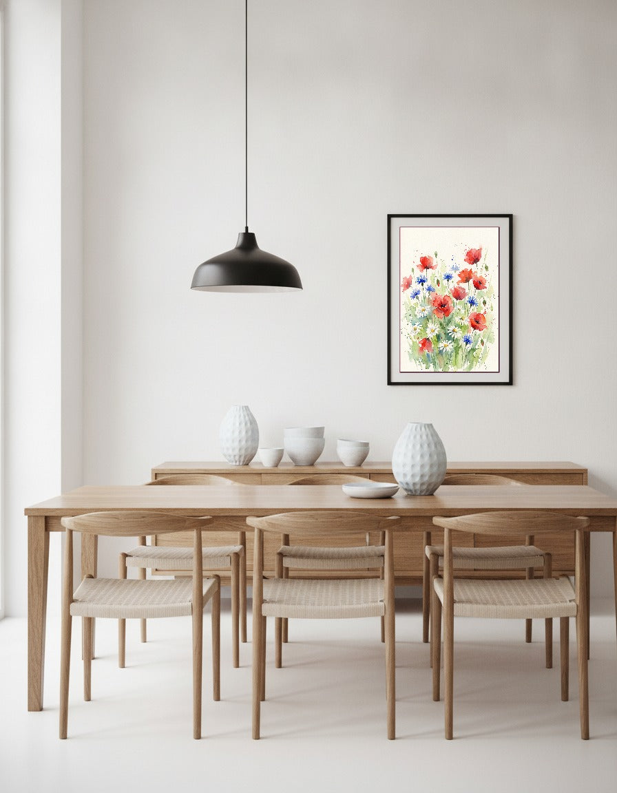Ängsblommor i akvarell i matsalen