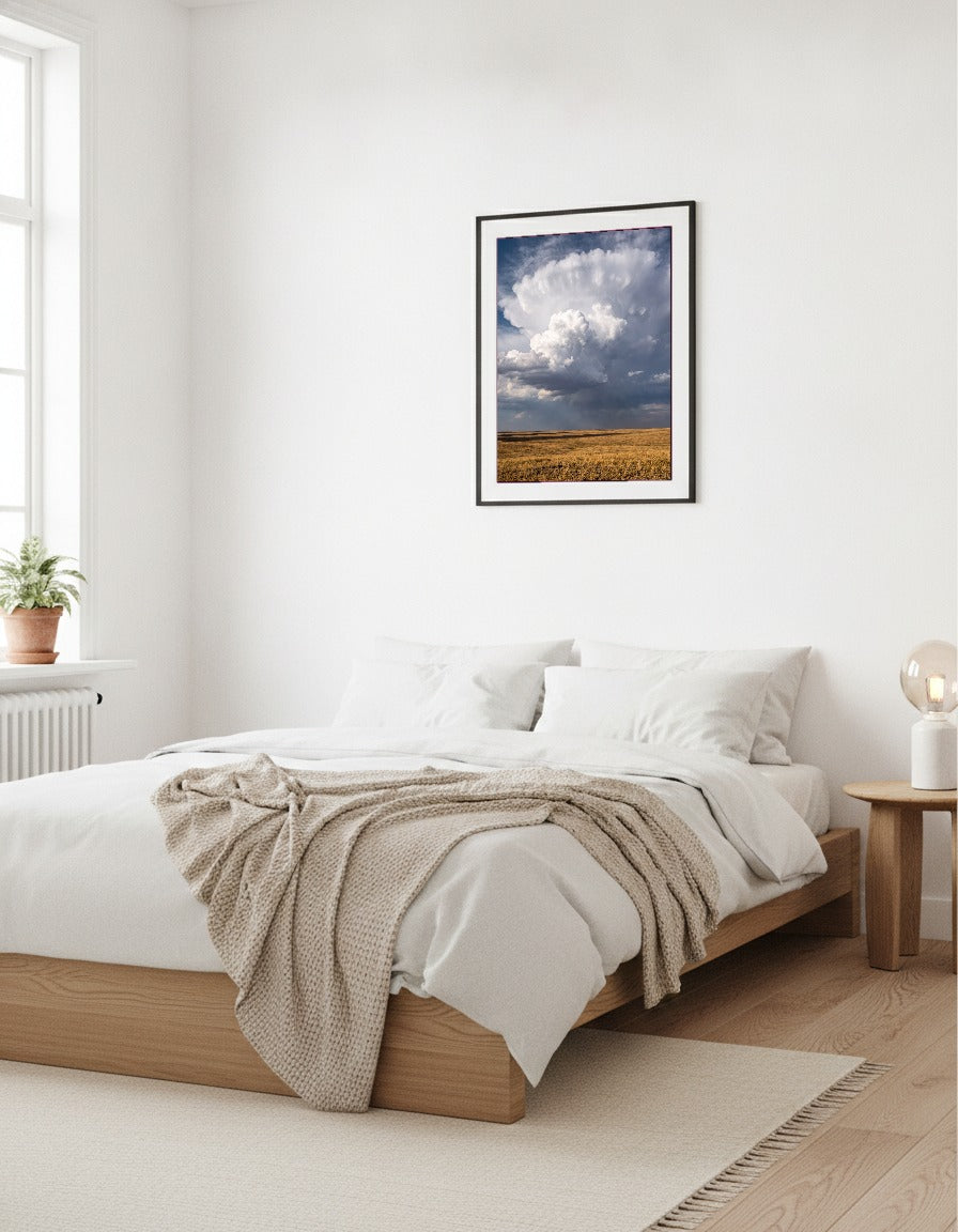 Cumulus över öppen slätt i sovrummet