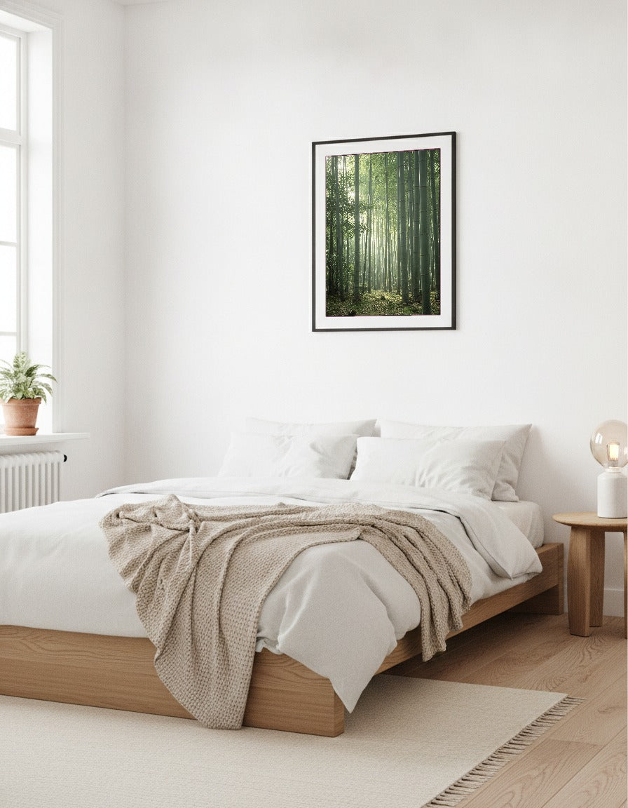 Bambuskog i morgonljus i sovrummet