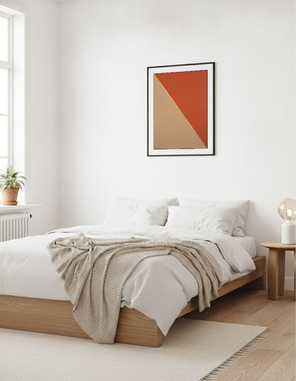 Diagonal i terrakotta och sand i sovrummet