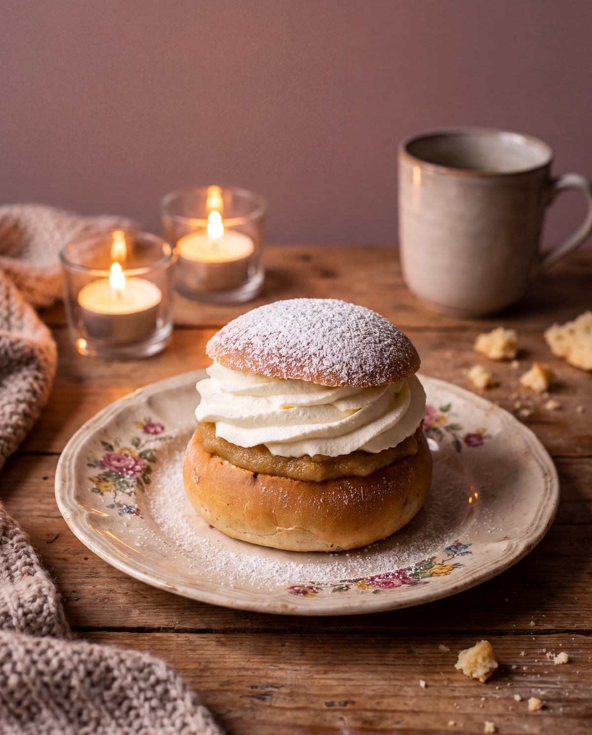 Semla i levande ljus