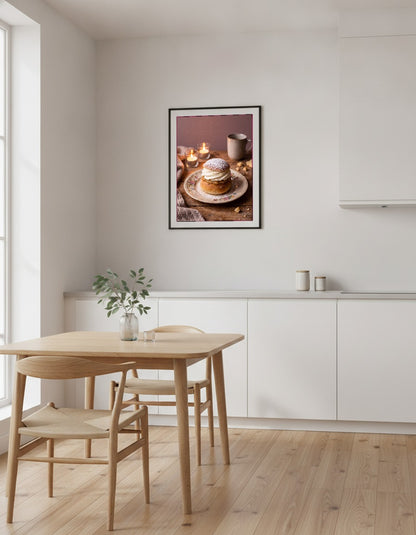 Semla i levande ljus i köket